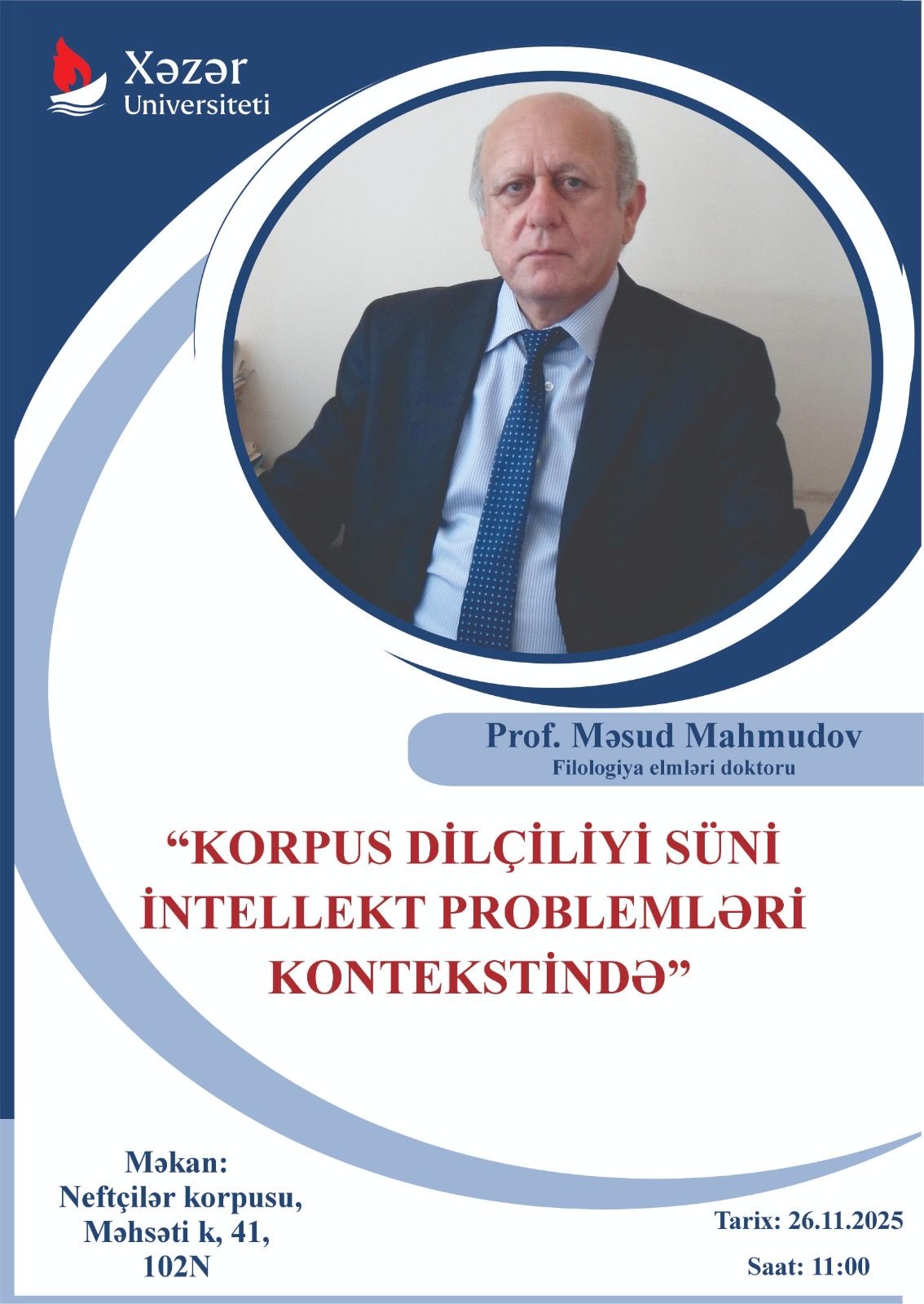 A scientific seminar will be held at Khazar University with the participation of Prof. Masud Mahmudov (Doctor of Philological Sciences).